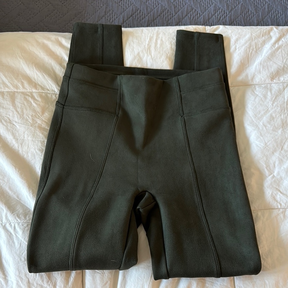 Olive Green suede High-Waisted Leggings